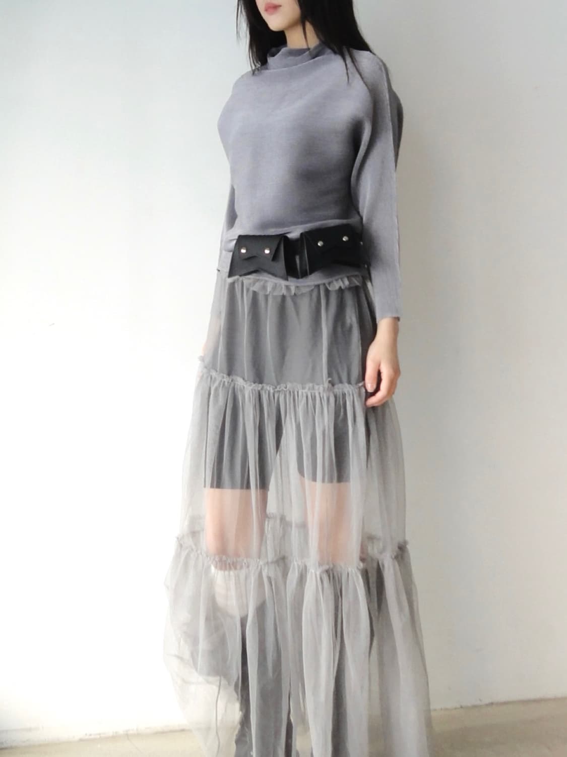 Sheer can can skirt / grey 상품이미지5