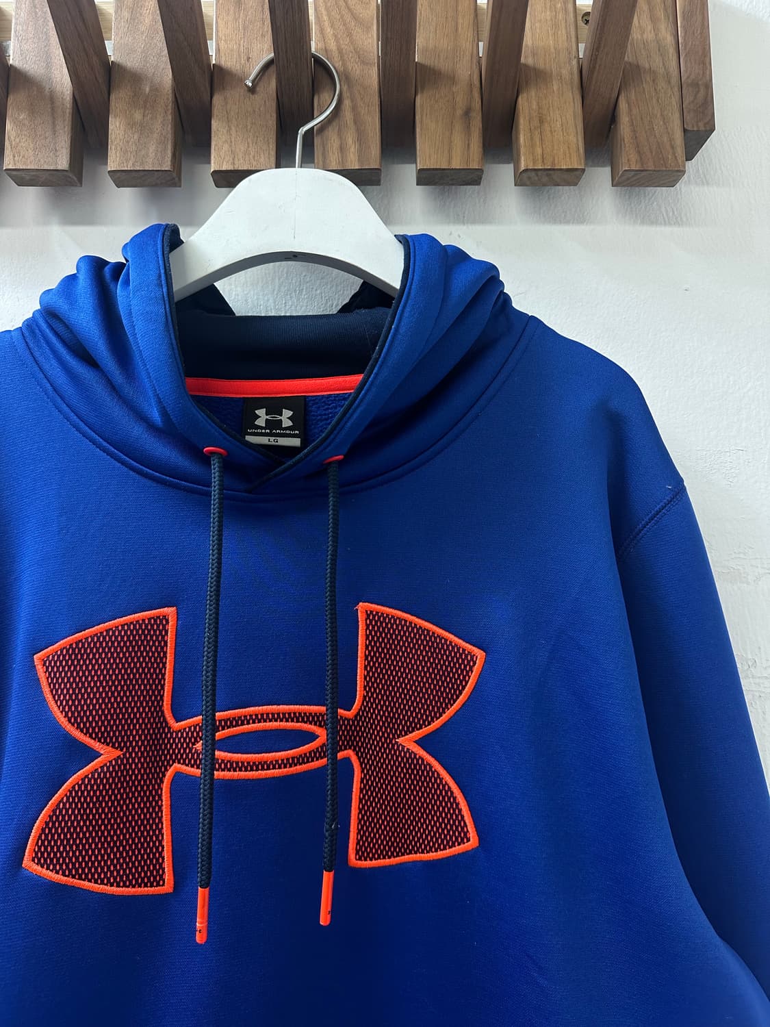 일본빈티지 Under Armour 언더아머 블루 빅로고 후드티셔츠 상품이미지3