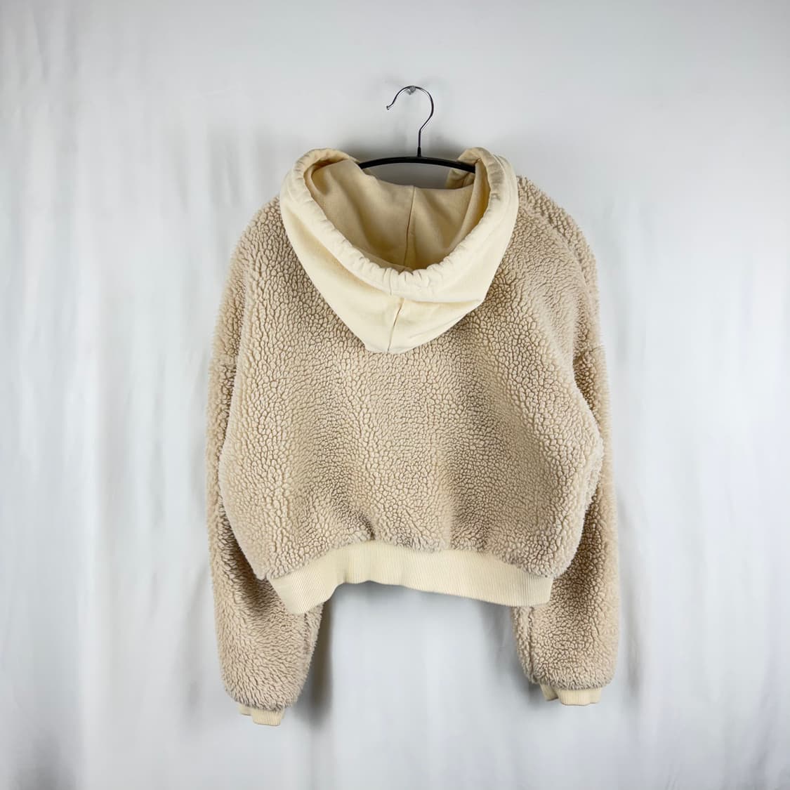 S) 게스 우먼스 양털 플리스 크롭 후드 자켓 베이지 상품이미지6