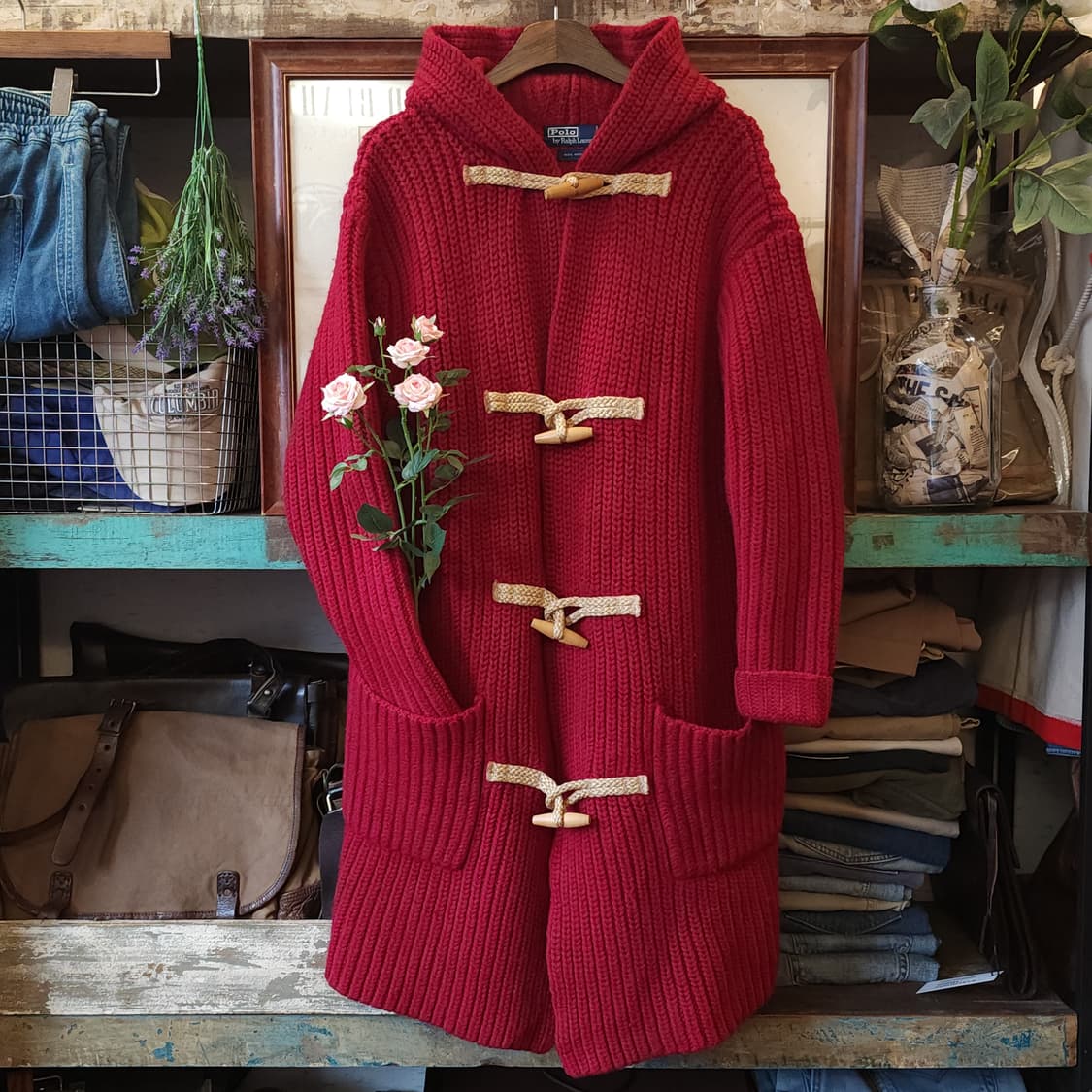 90s 폴로 랄프로렌 블러드 메리 핸드니트 울 더플 코트 M 상품이미지1