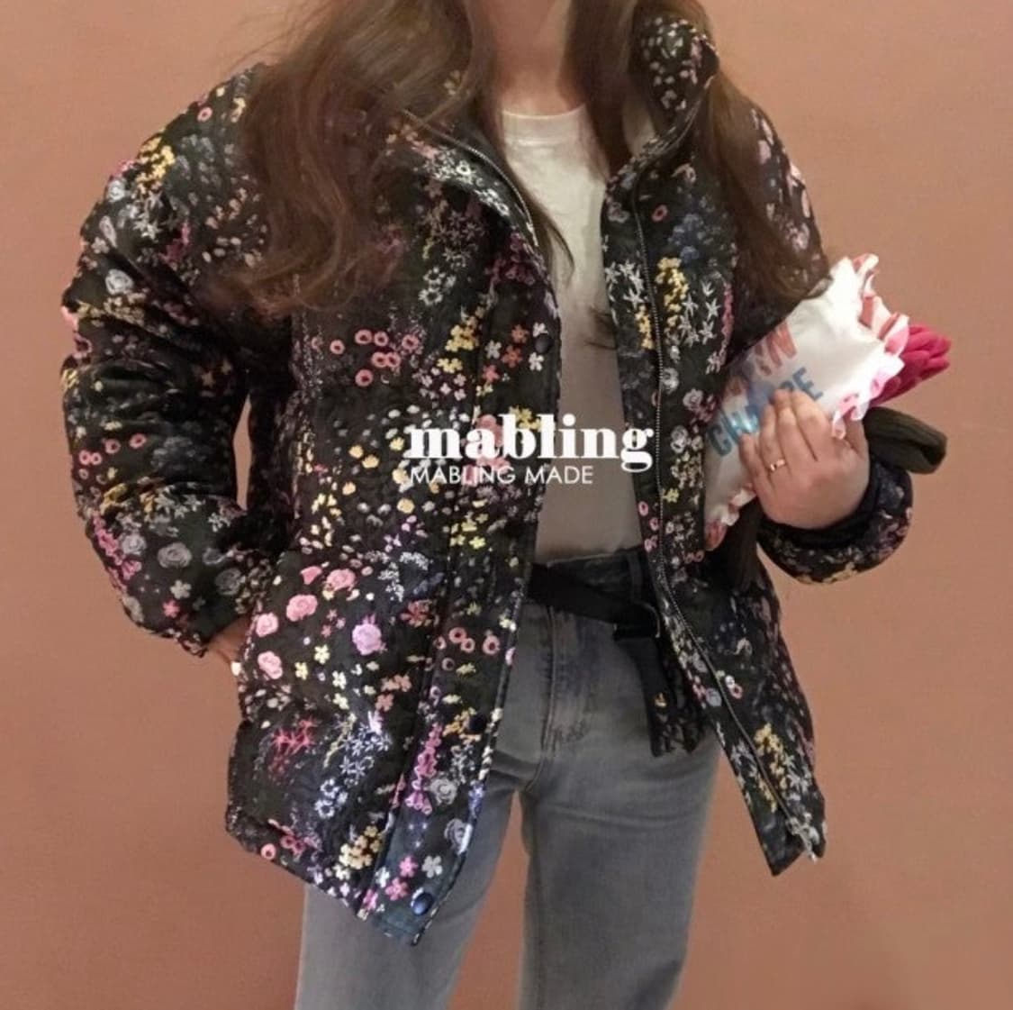 마블링Mabling 플라워 자카드 패딩(블랙) 상품이미지2