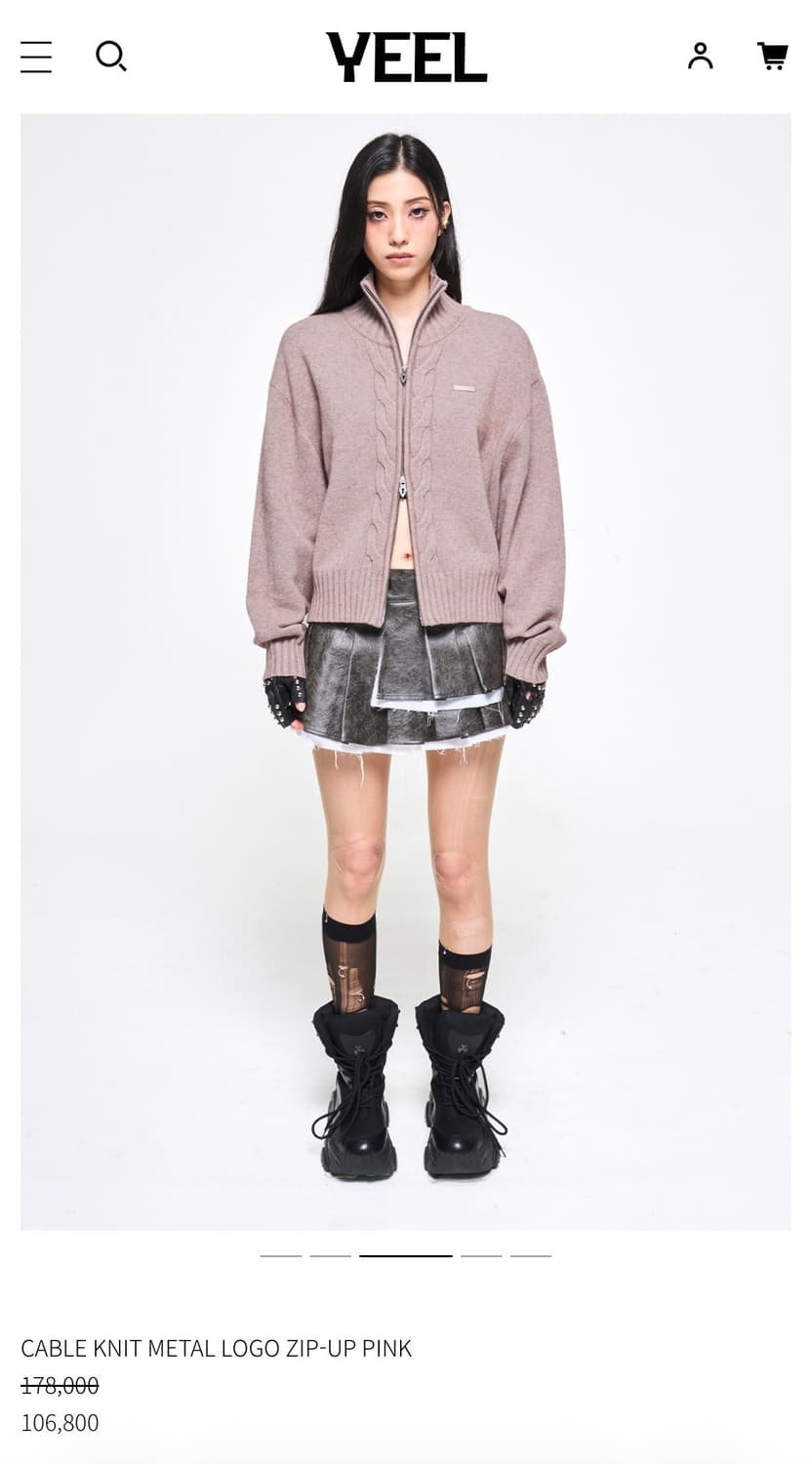 CABLE KNIT METAL LOGO ZIP-UP PINK 상품이미지2