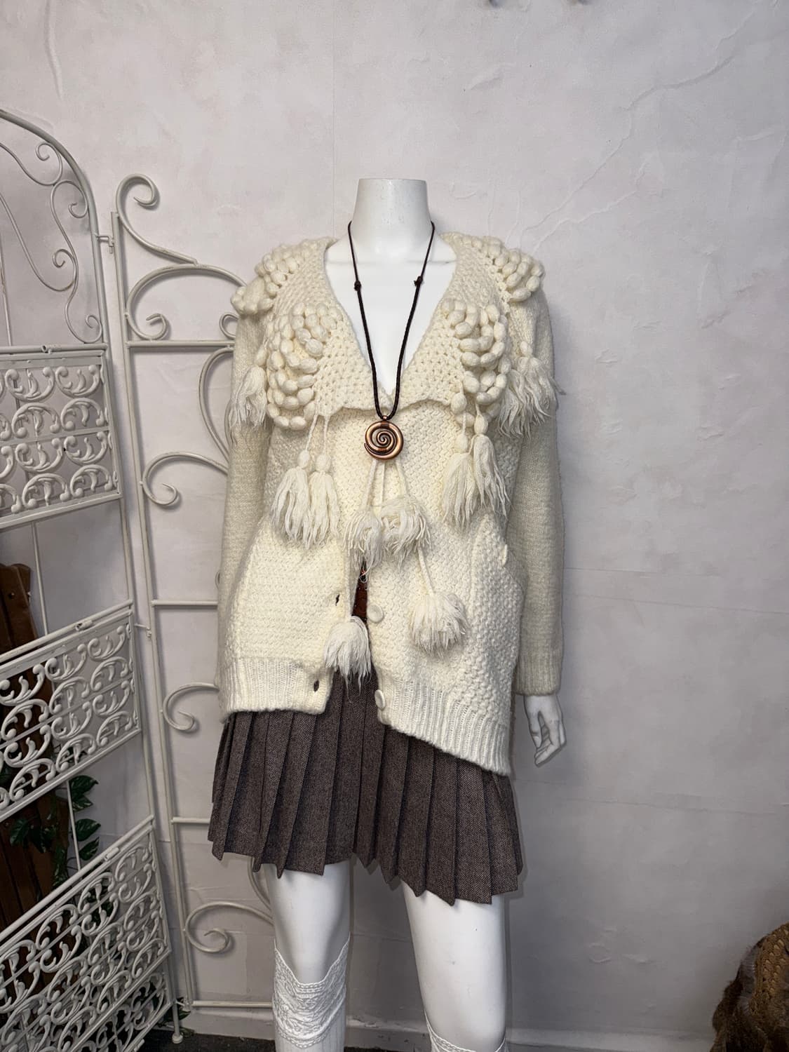O’2ND ivory knit ball tassel wool 가디건 상품이미지5