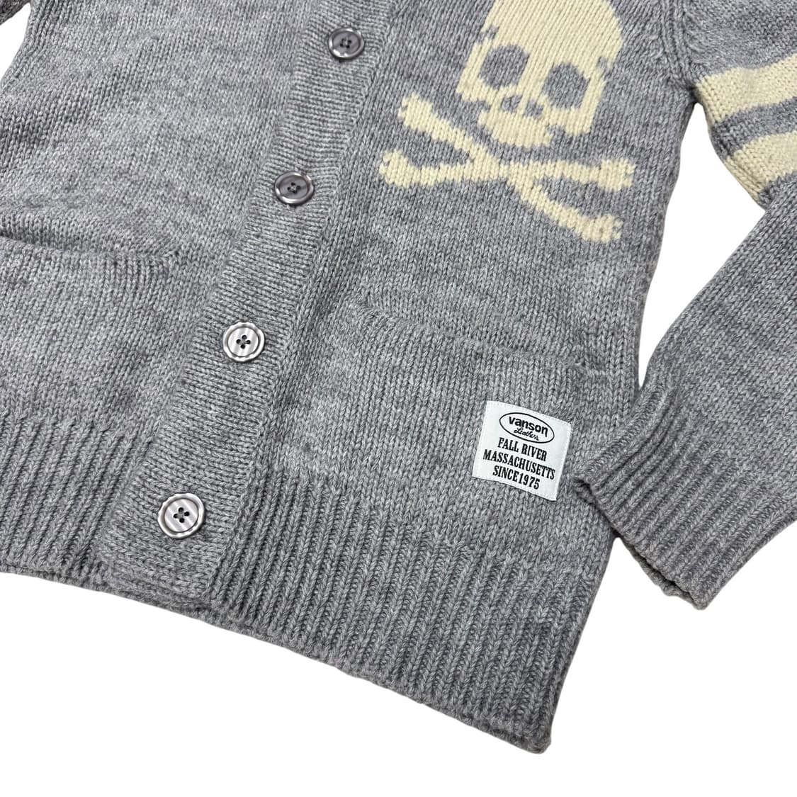 밴슨 레더 스컬 숄카라 니트 가디건 코위찬 그레이 상품이미지5