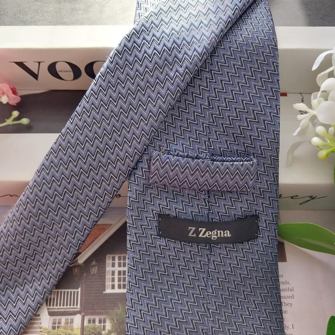 에르메네질도 제냐 실크 블루 헤링본 넥타이 8.4cm A+등급 K1886 상품이미지5