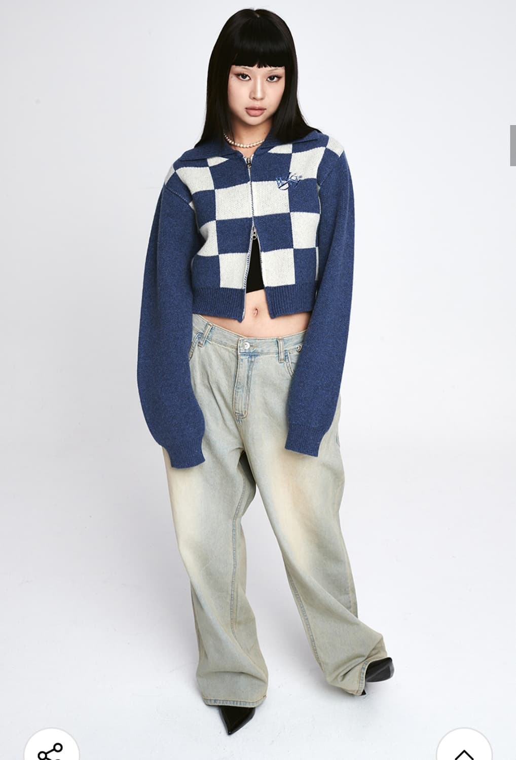 원더비지터 Wool Checkerboard Knit zip-up blue 상품이미지2