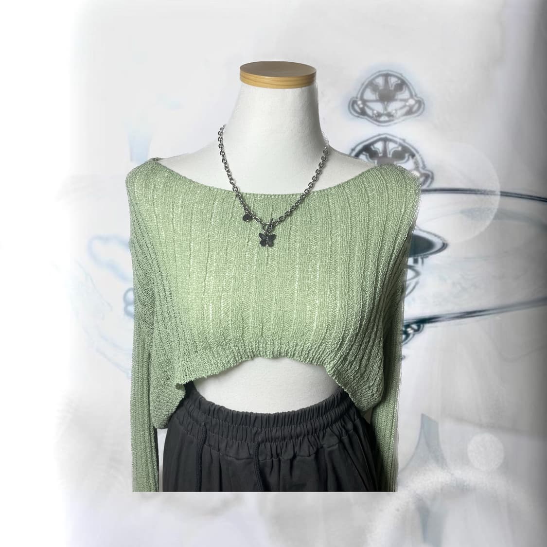 빈티지 올리브 크롭니트 + 차콜 카고 코디 set 상품이미지4