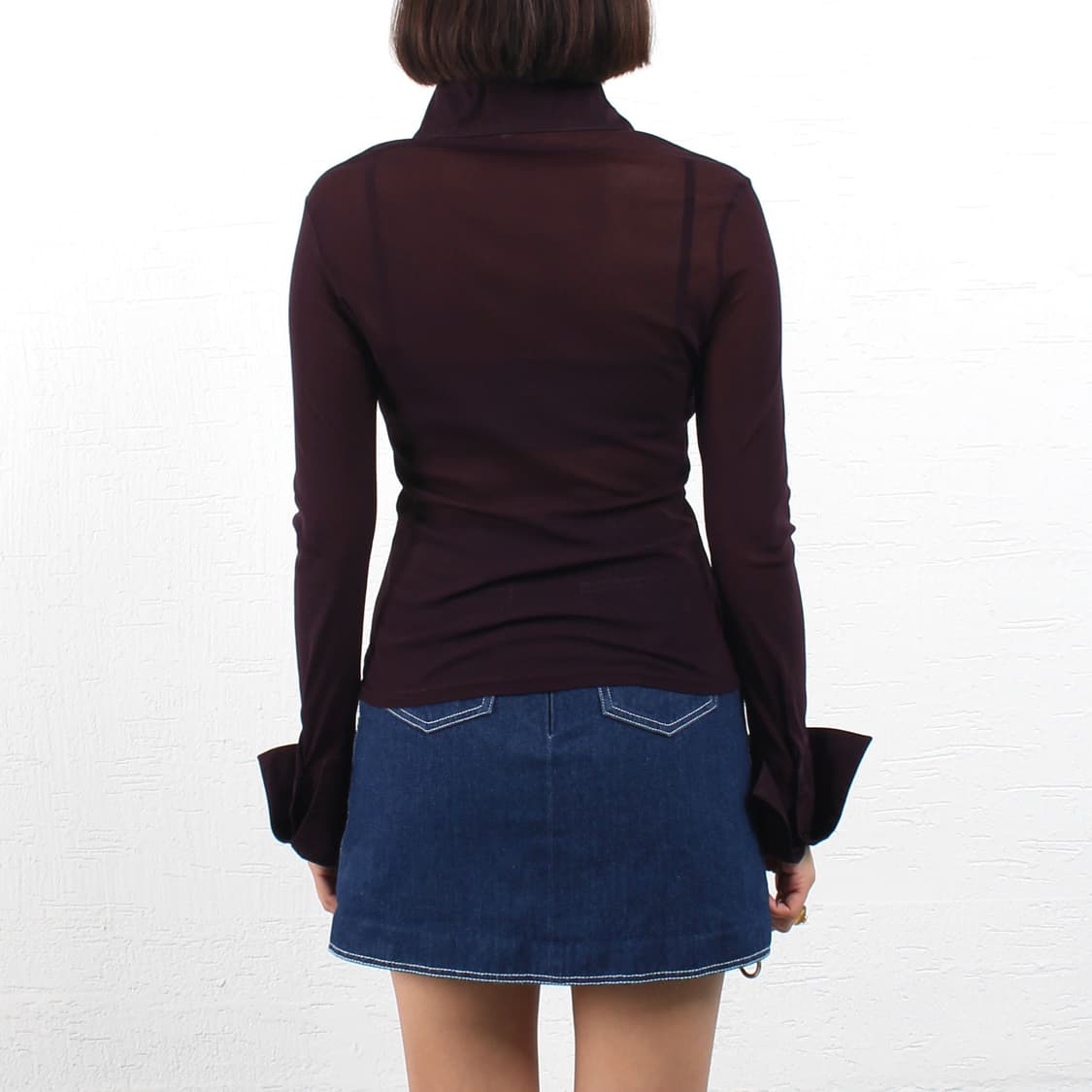 유럽 빈티지 시스루 카라 버건디 레드 셔츠 블라우스 상품이미지9