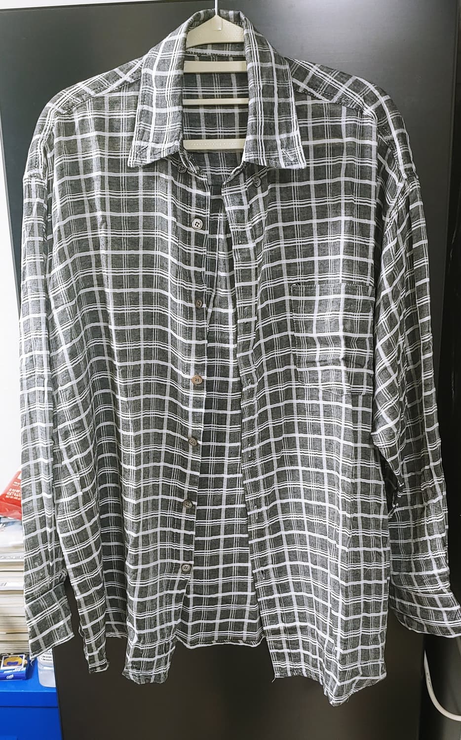 일본 빈티지 리넨 체크 셔츠 100 상품이미지1