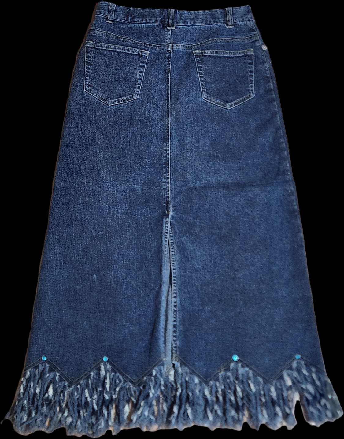 일본빈티지 데님 진청 롱스커트 밑단 수술 상품이미지3