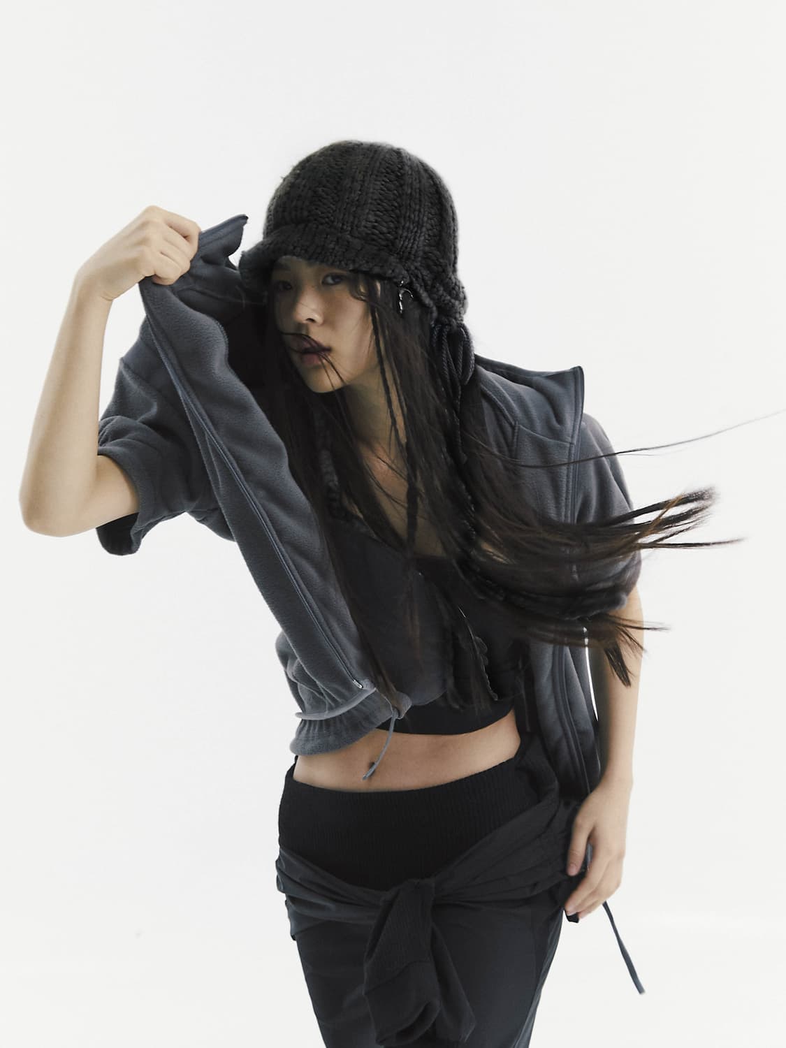 오호스 브레이디드 이어플랩 비니 / 블랙 상품이미지3