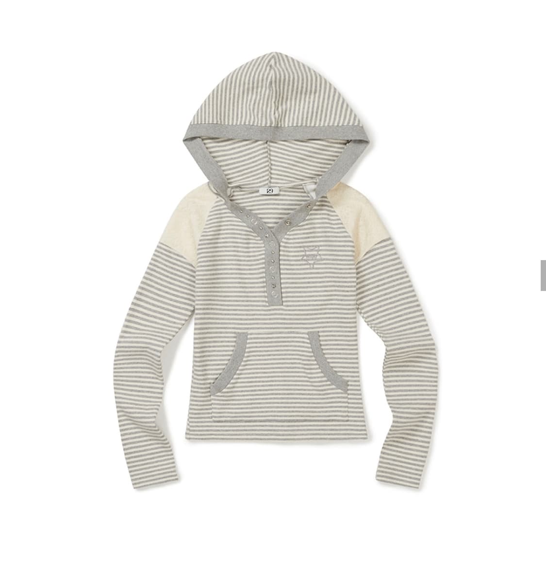 일리고 스트라이프 레이스 배색 후드 아이보리 멜란지 상품이미지2