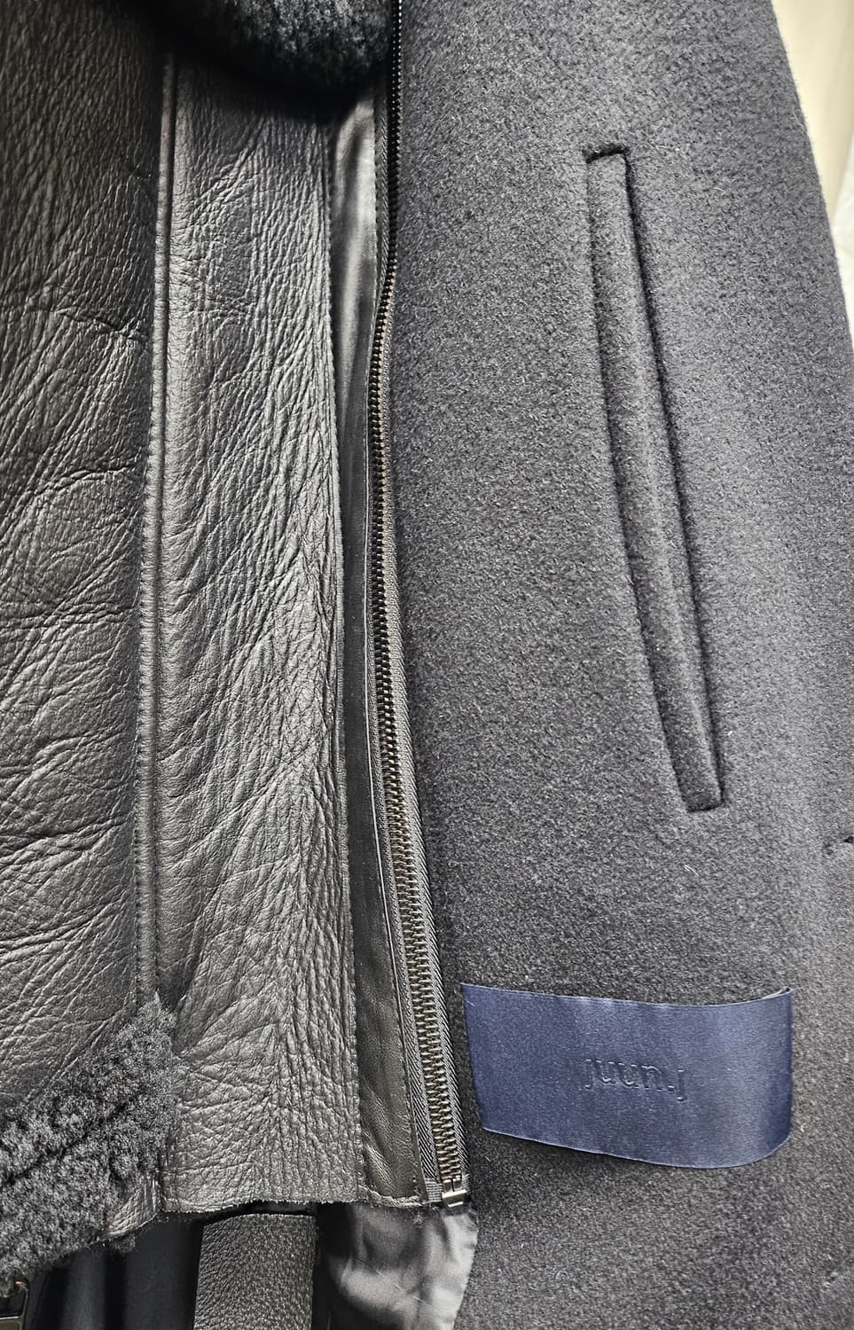 준지 남성코트 90~슬림95 무스탕 울 롱코트 XD43 상품이미지5