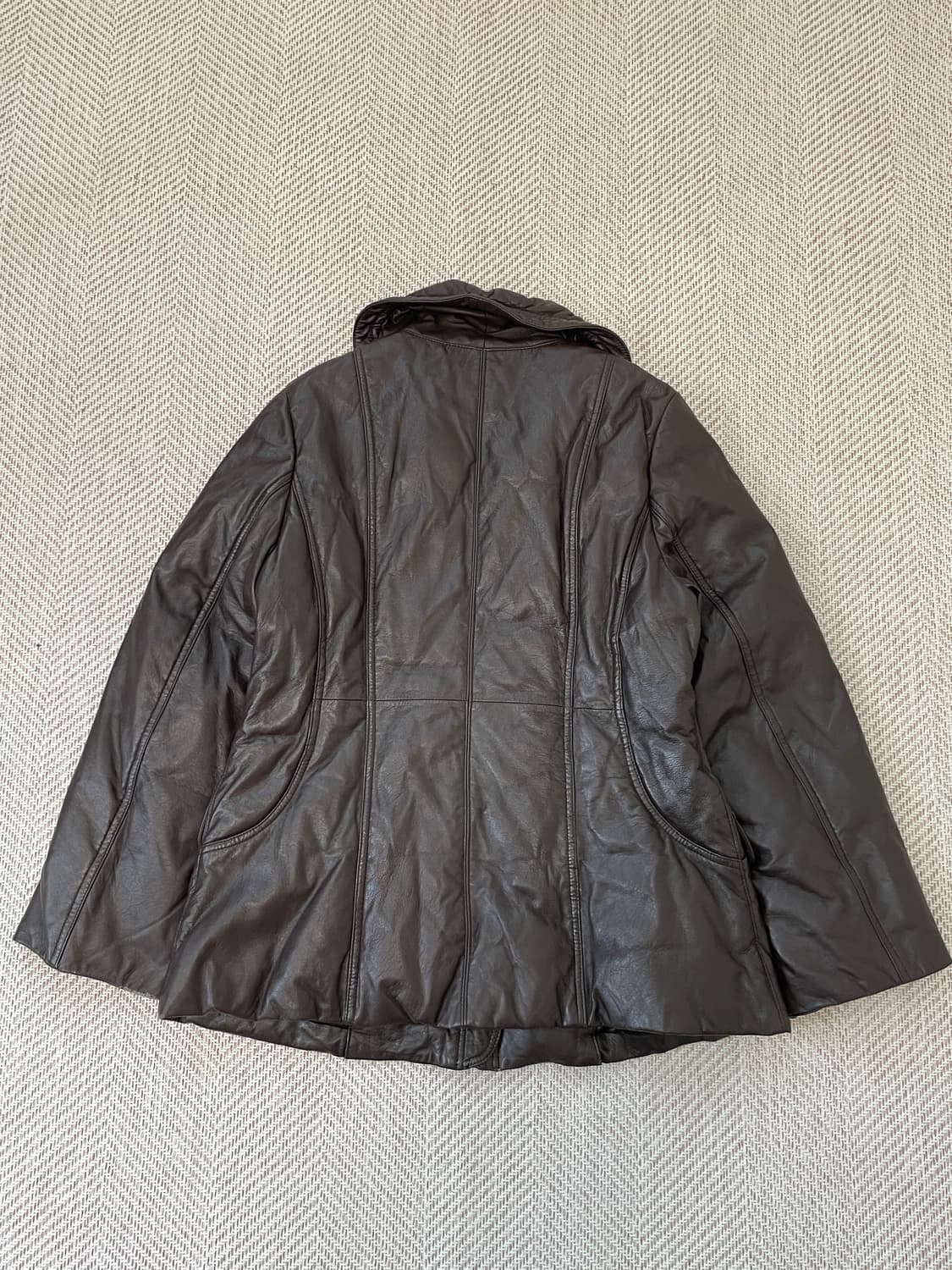 빈티지 하이넥 드로스트링 양가죽 레더 패딩 재킷 J03921 상품이미지6