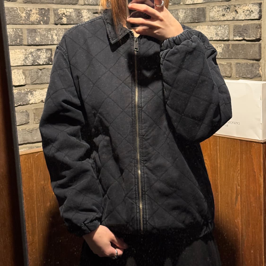 M) FOREVER 21 블랙 다이아몬드 퀼팅 블루종 자켓 상품이미지8