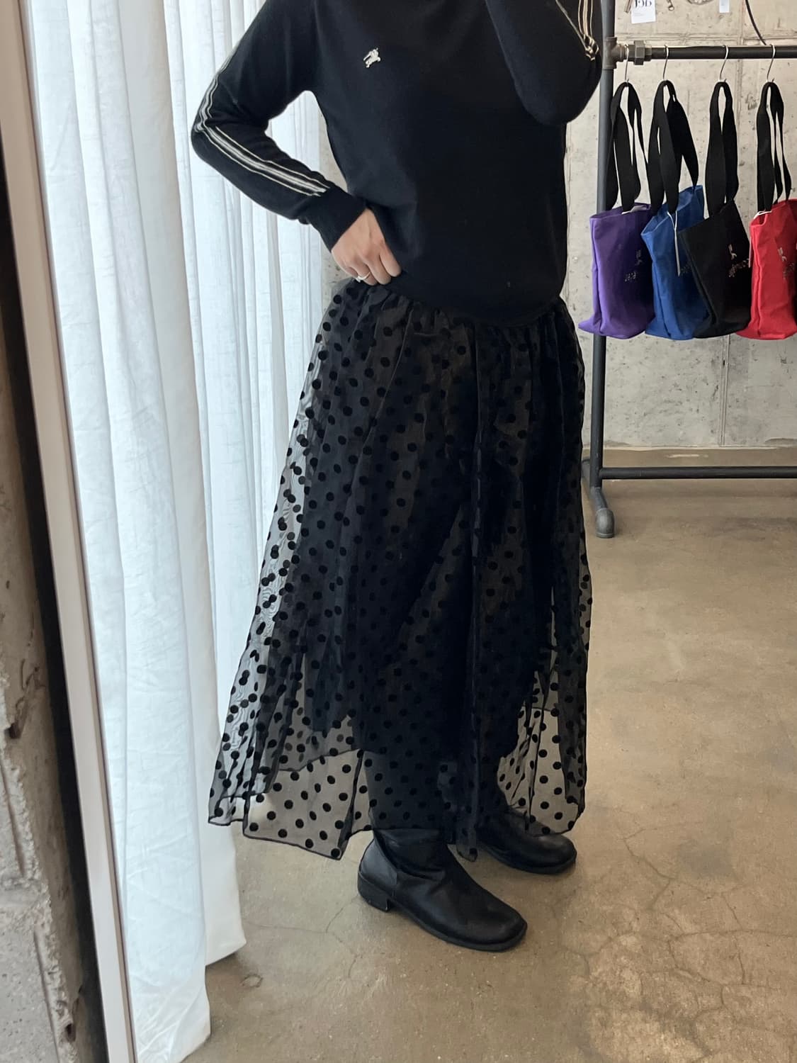 YUJUNE 도트 튤 스커트 블랙 상품이미지2