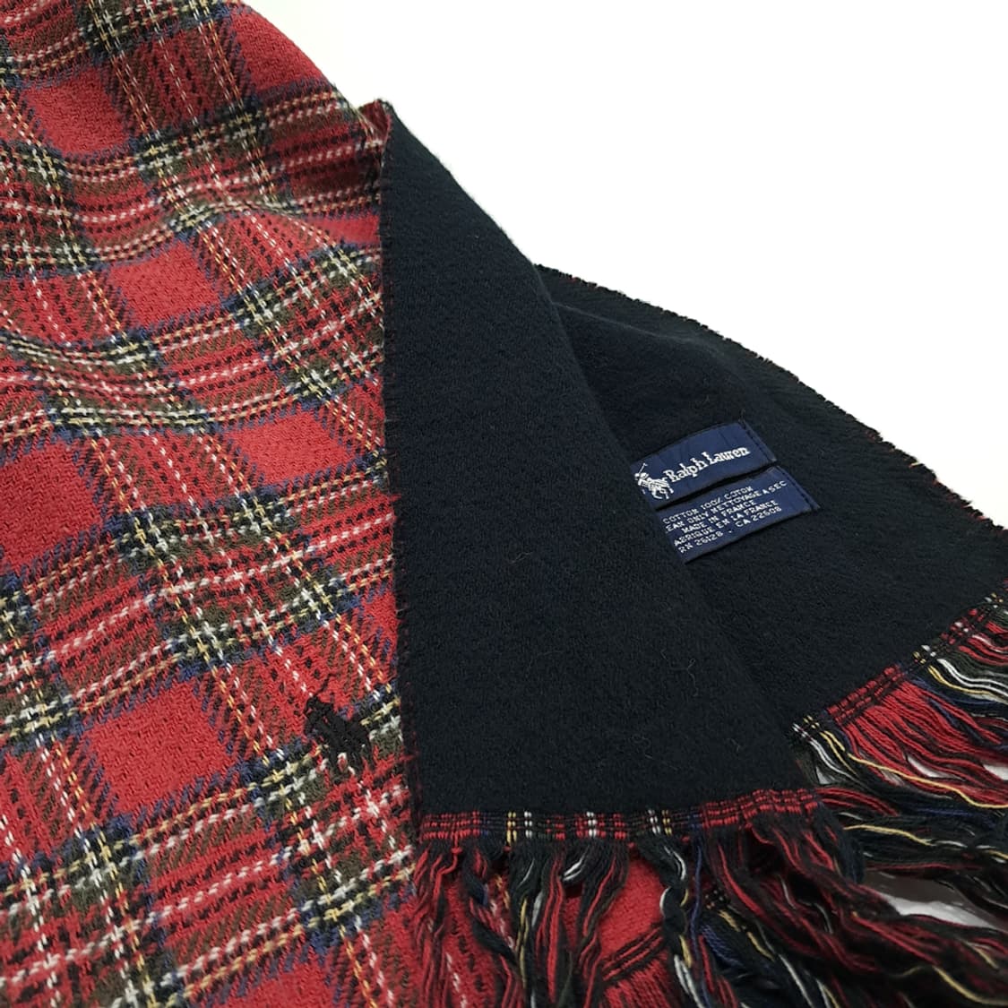 MX192 폴로 랄프로렌 레드체크 블랙 코튼 양면 목도리 머플러 상품이미지5
