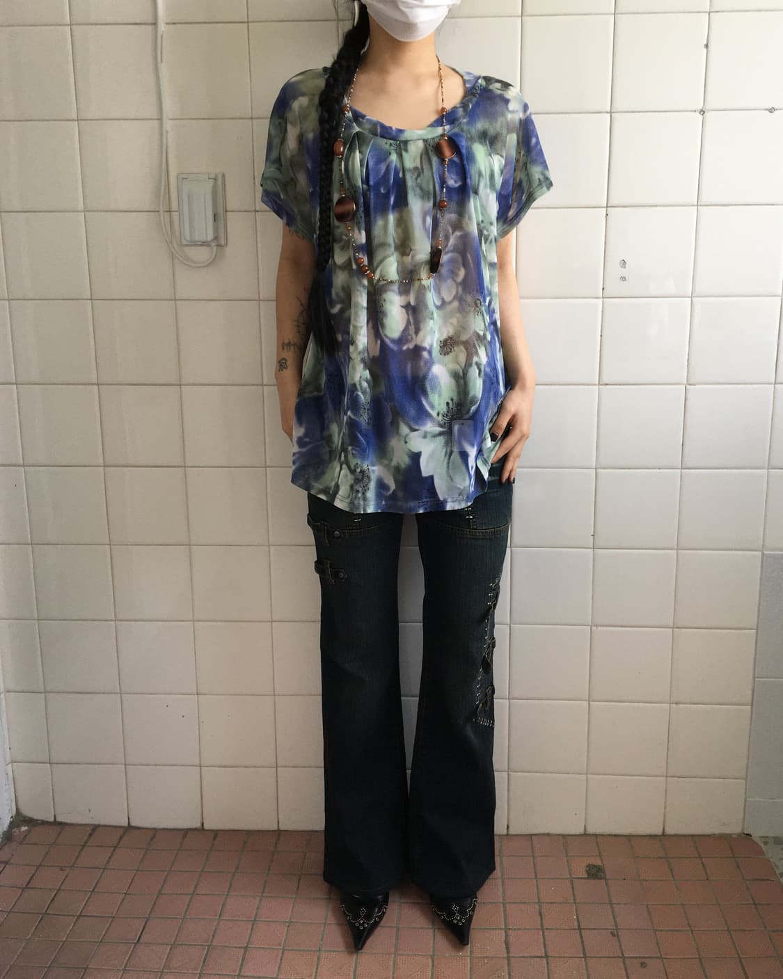 flower pattern mesh top 상품이미지1