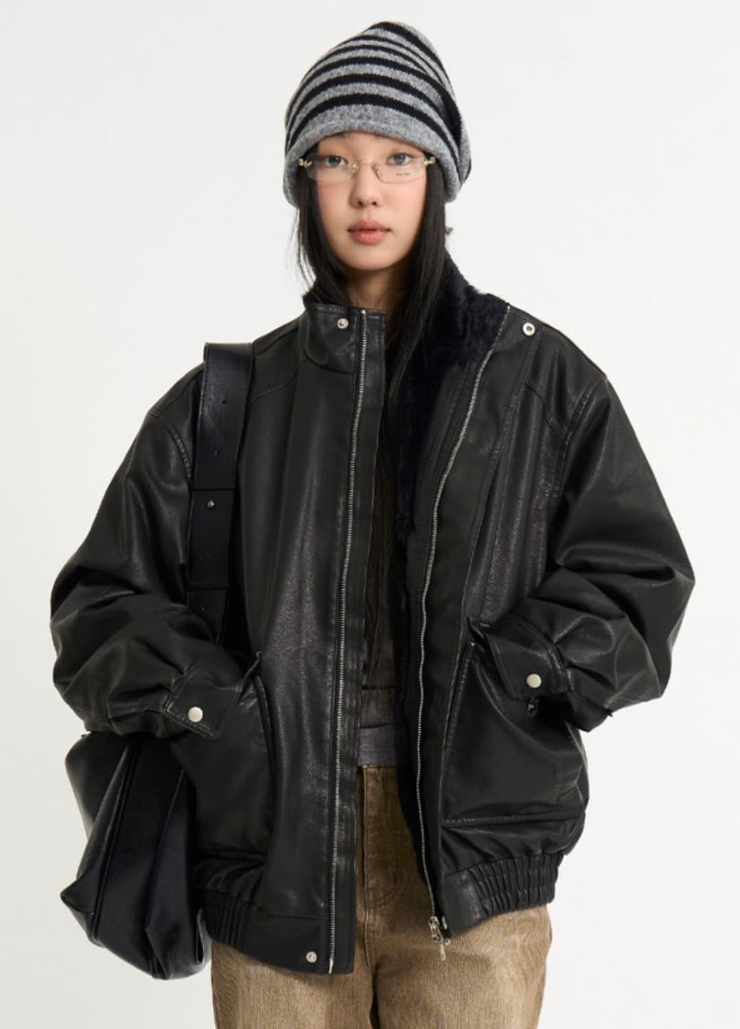 (구해요) 라우코하우스 퍼 라이닝 레더 블루종 점퍼 상품이미지1