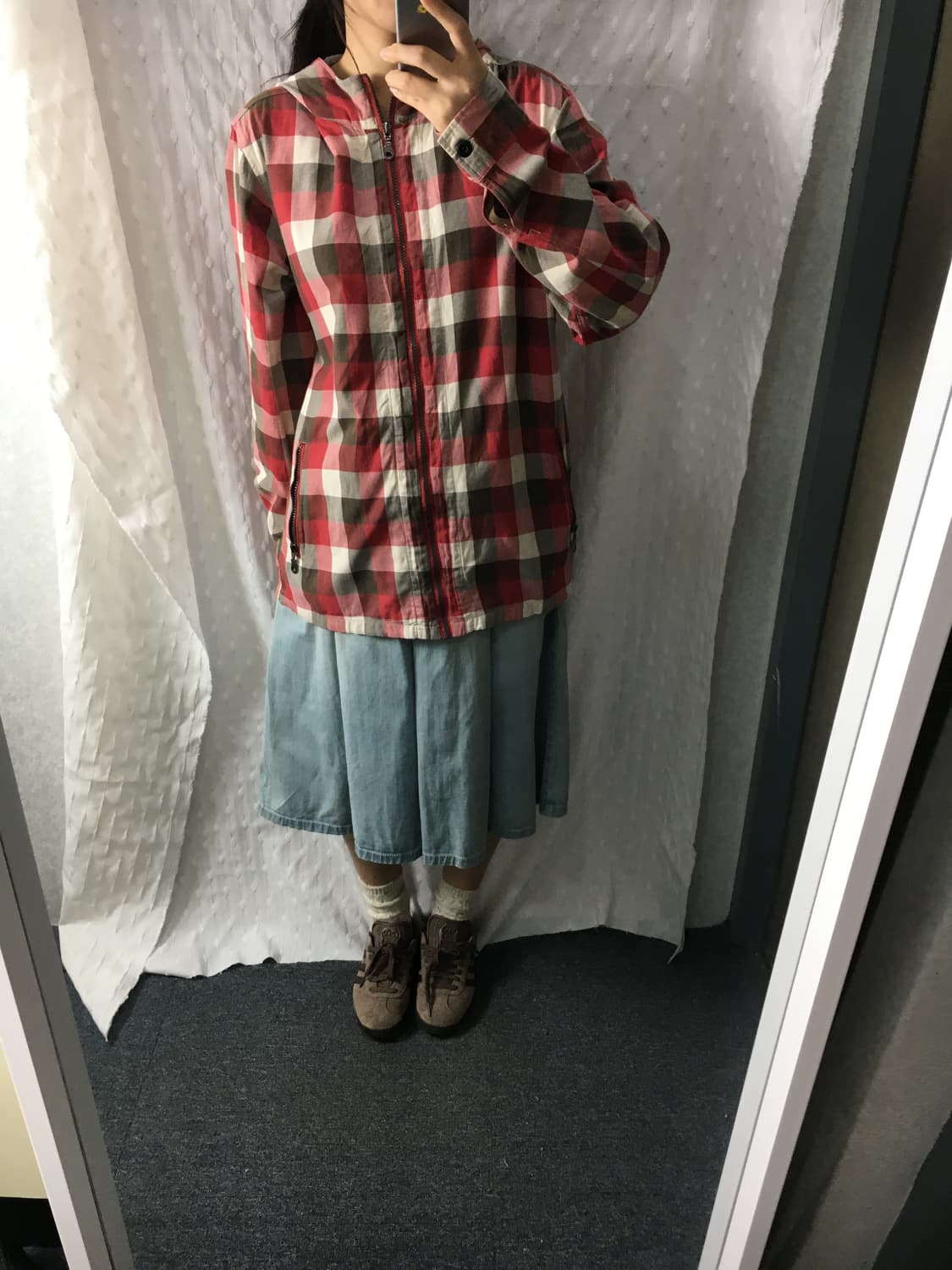 레드 체크 후드 집업 상품이미지5