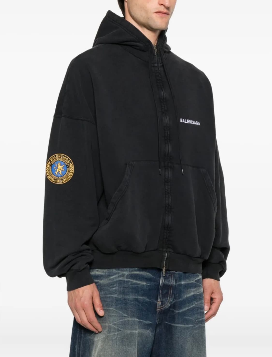 [4] 발렌시아가 유니폼 패치 후디 페이드 블랙 상품이미지3