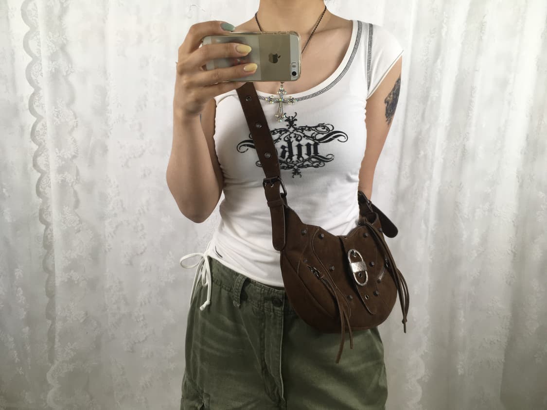 Y2K brown suede strap cross bag 상품이미지10
