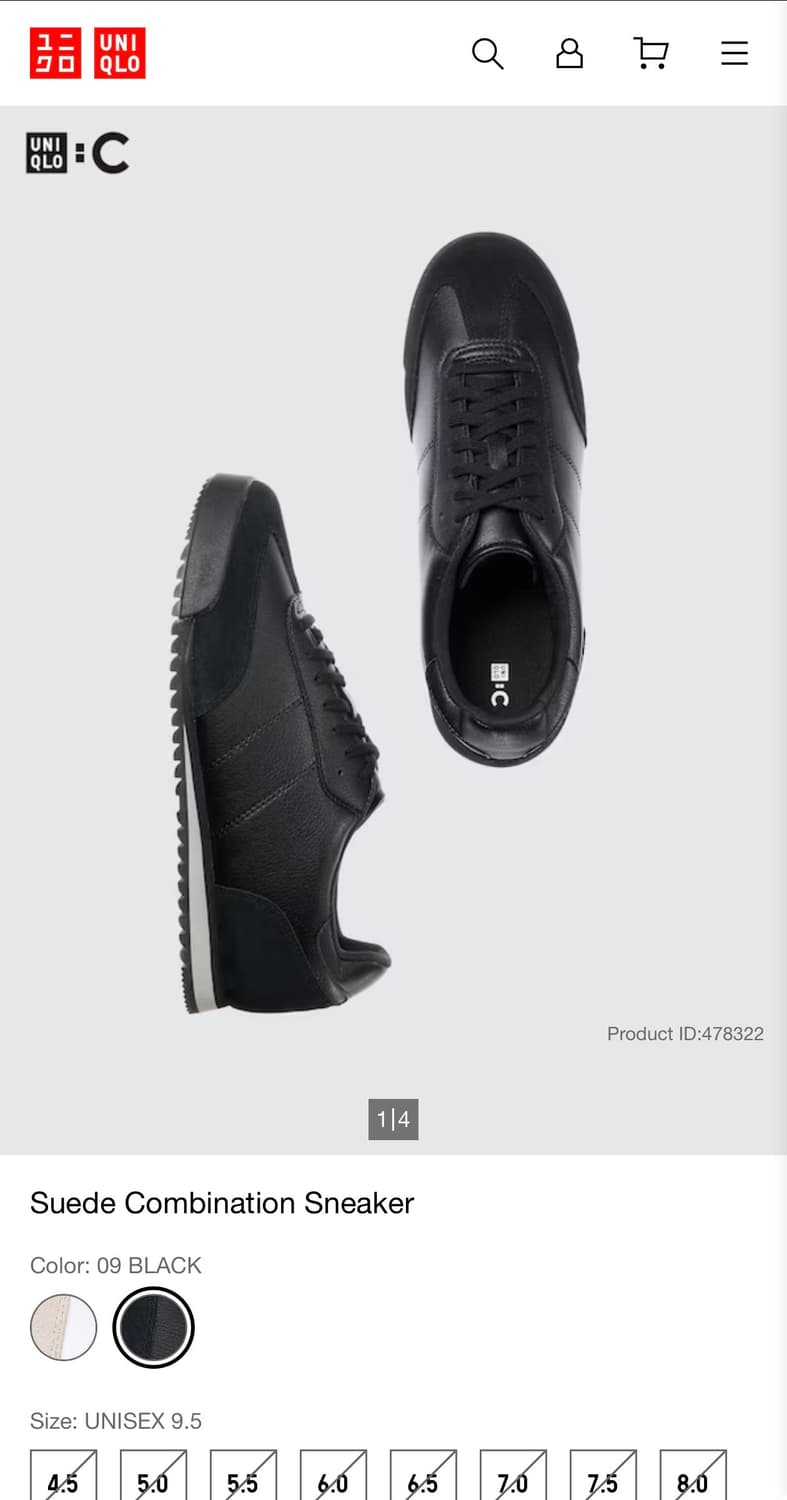 유니클로 C스웨이드 콤비 스니커즈 블랙 상품이미지1