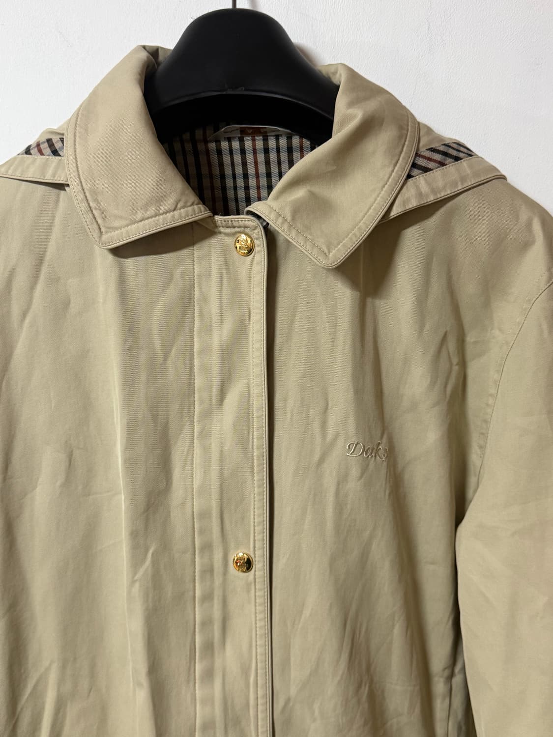 상태굿) 닥스 봄 후드 트렌치 하프코트 베이지 체크안감 상품이미지5