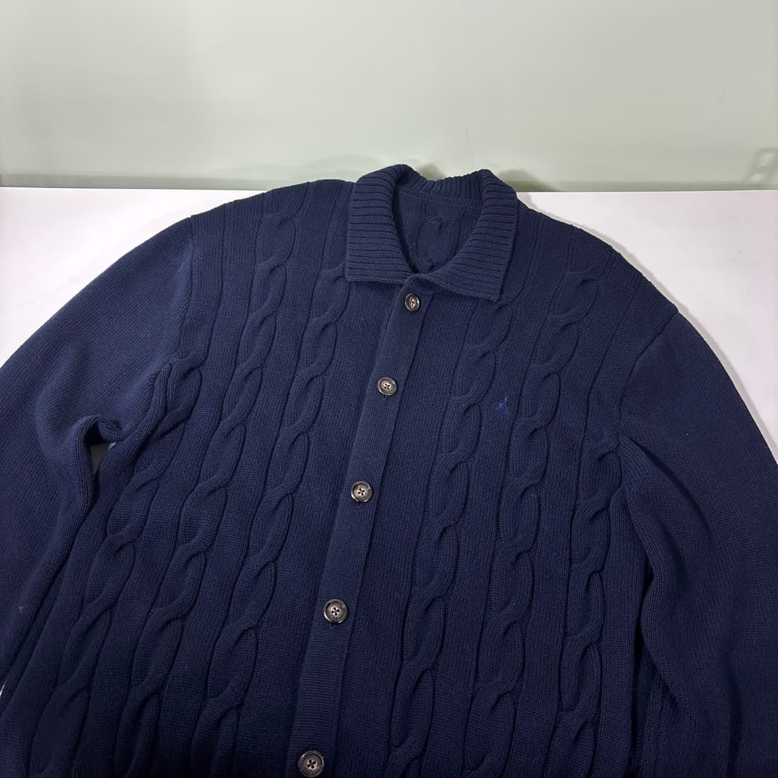 XL 빈폴 네이비 기본로고 카라넥 꽈배기가디건 상품이미지1