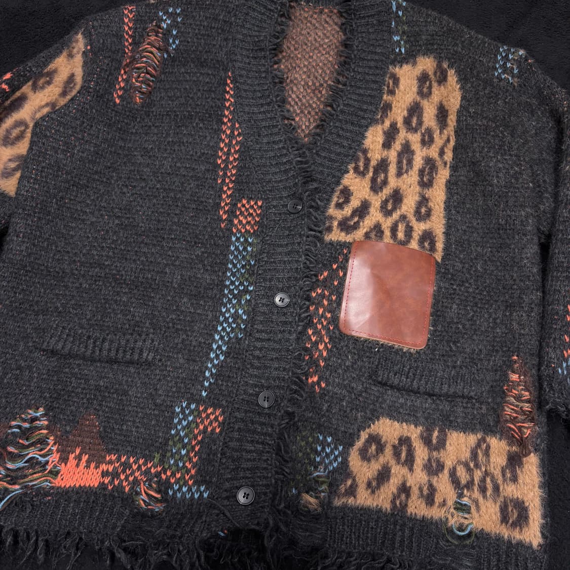 FREE VTG 차콜 레오파드 배색 데미지 자카드 가디건 상품이미지4