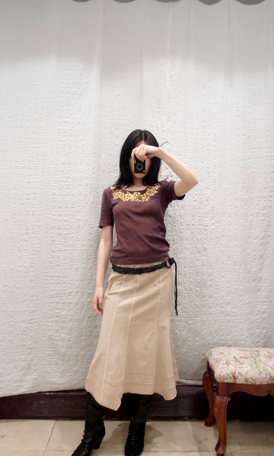 Lined ivory midi skirt 상품이미지3