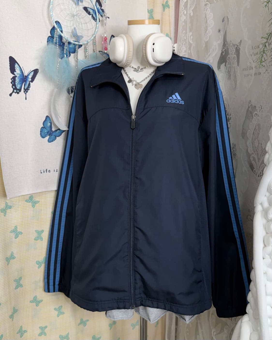 아디다스 네이비 & 블루 오버핏 바람막이 상품이미지5