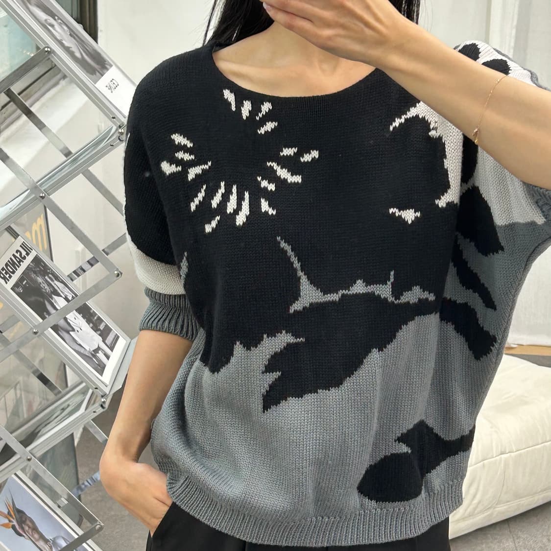 이태리 피아자 셈피오네 플라워 패턴 돌먼 니트 탑 상품이미지4