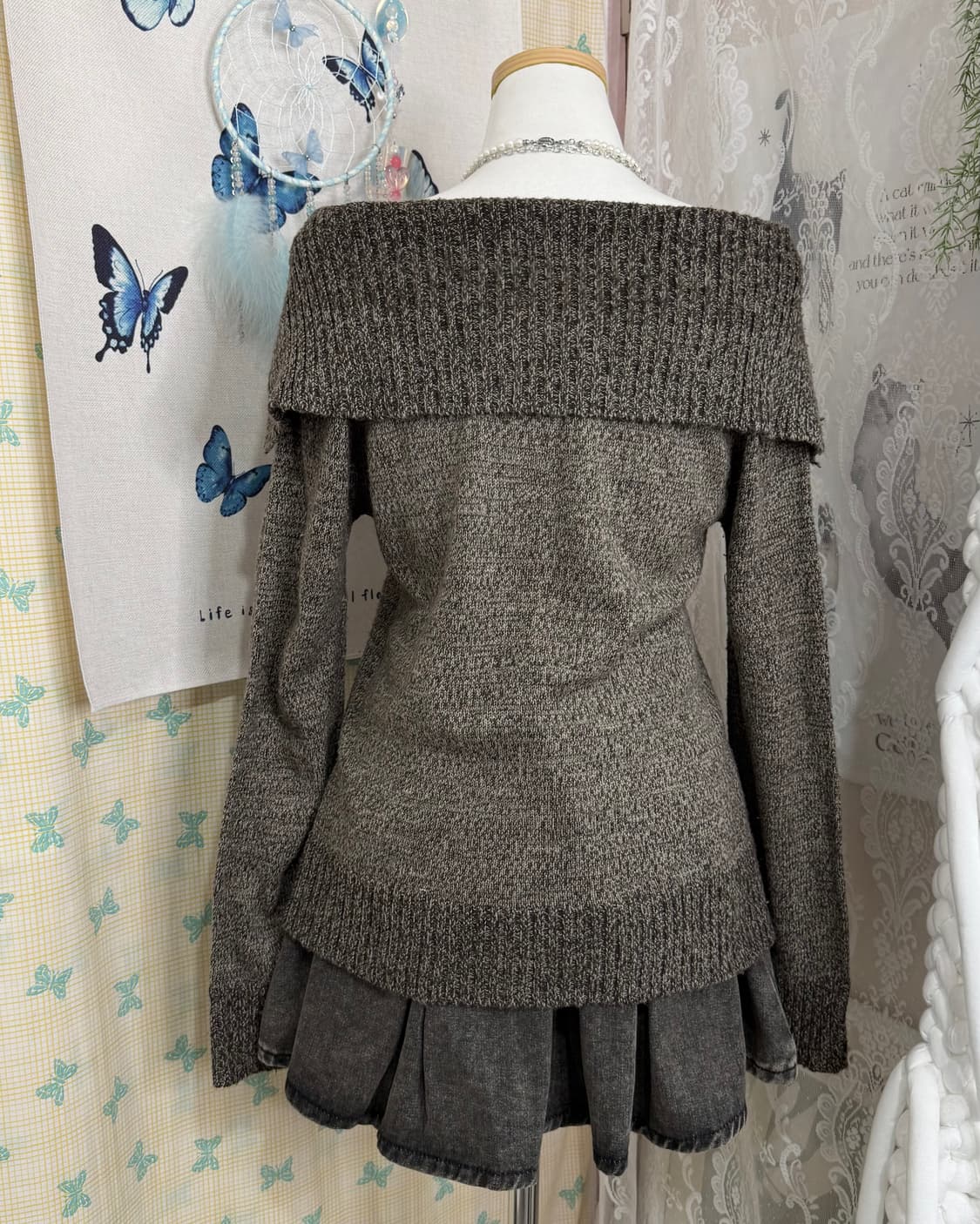 브라운 우드 버튼 빅 카라 가디건 상품이미지9