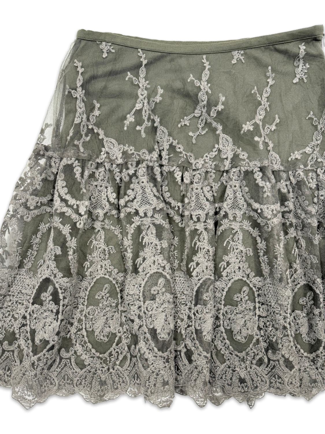 빈티지 카키 그레이 레이스 모리 미디 스커트 상품이미지2