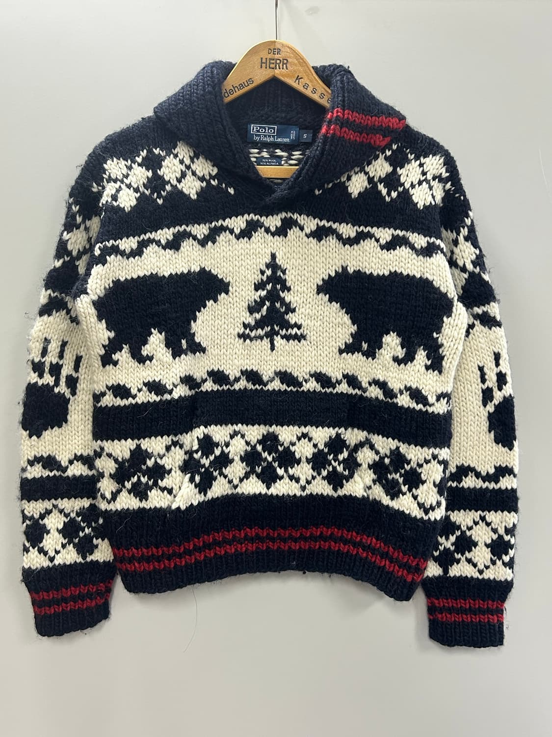 폴로 랄프로렌 울 알파카 아즈텍 베어 숄카라 핸드 니트 상품이미지1