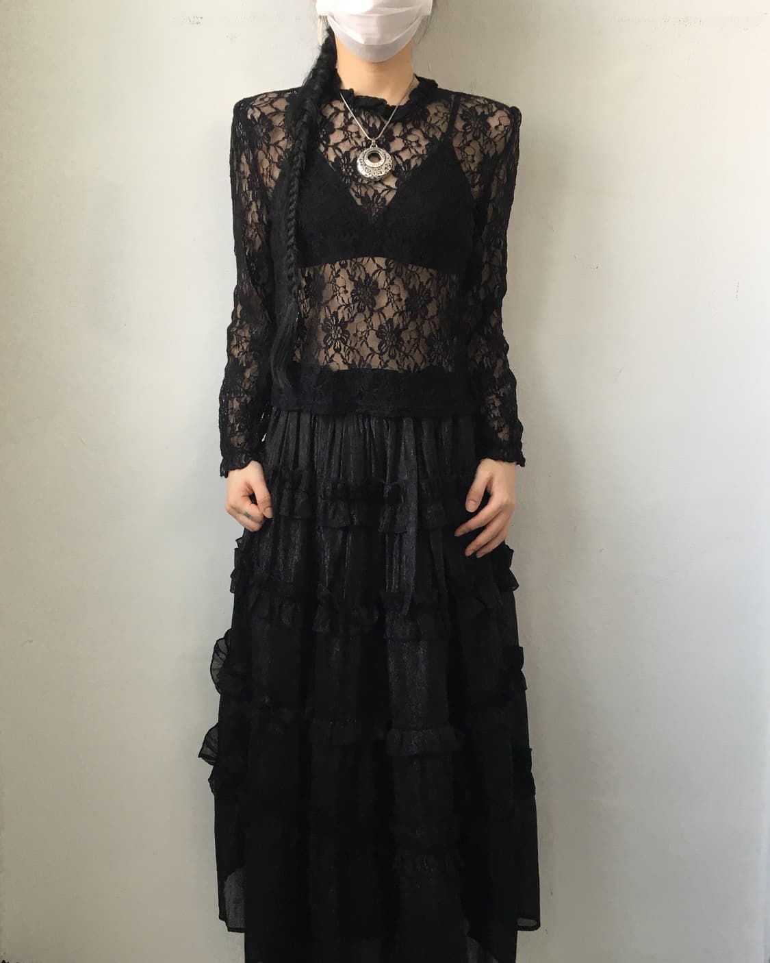 Lace high neck see through blouse 상품이미지1