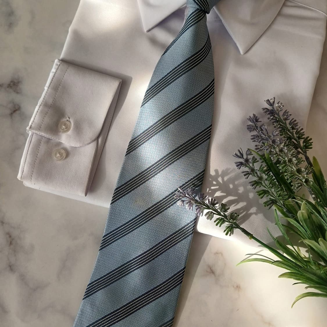 아쿠아스큐텀 스트라이프 로고 자카드 넥타이 9.5cm A등급 A19165 상품이미지5