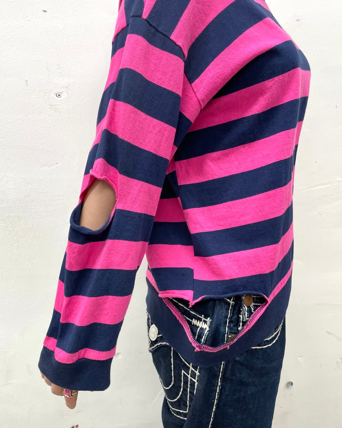 slit pink striped long sleeve 상품이미지4