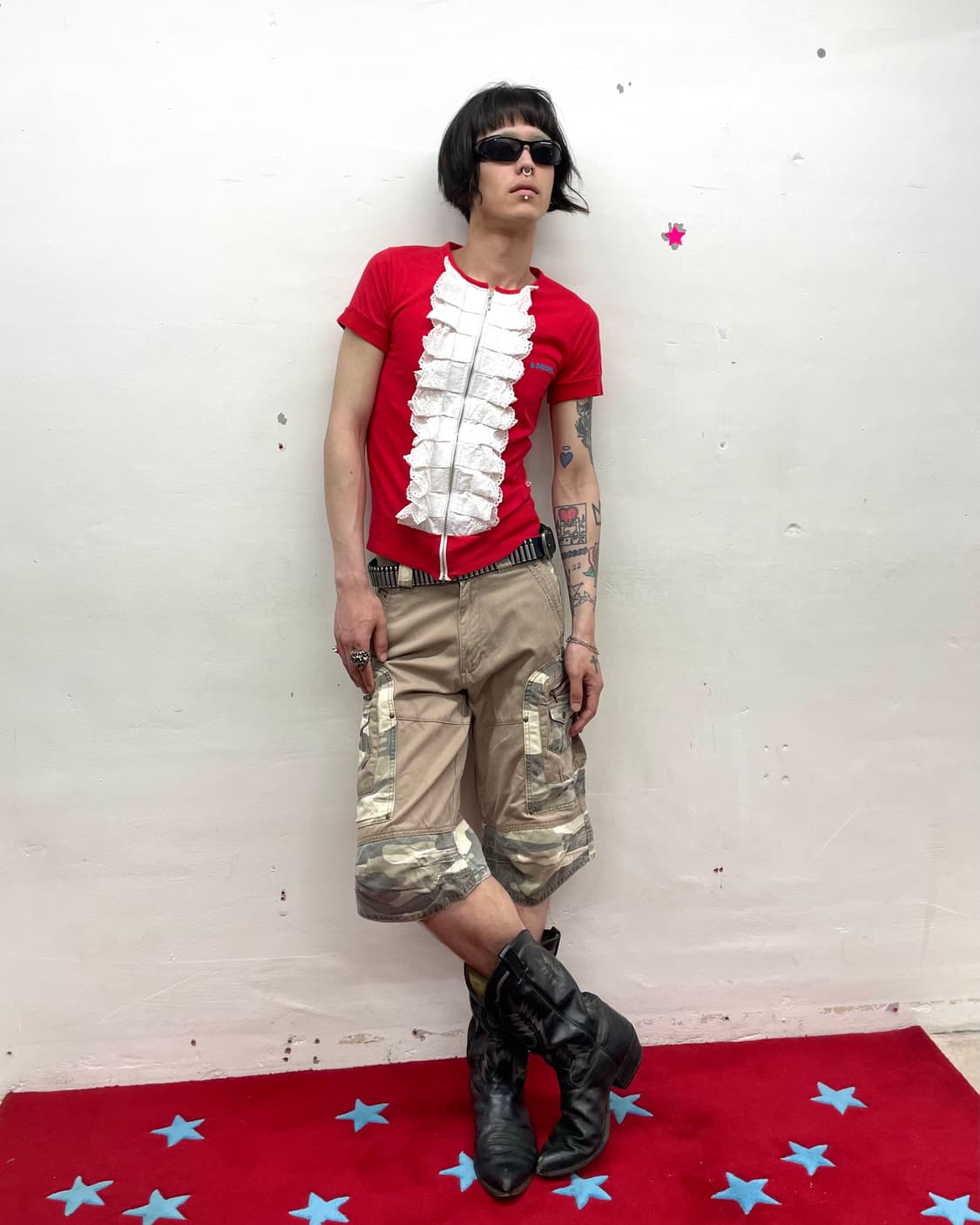 White lace-decorated zip-up T-shirt 상품이미지6