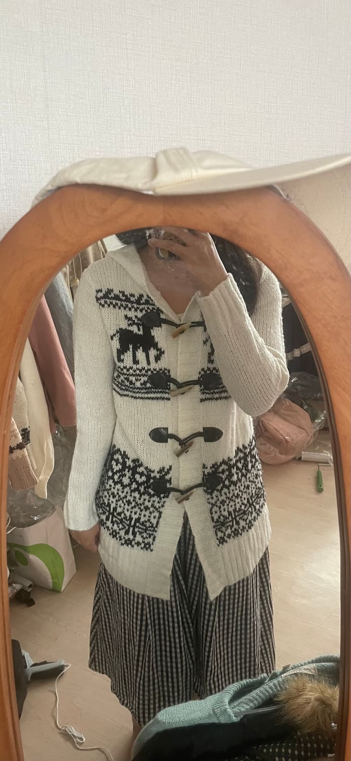 모리걸 빈티지 노르딕 떡볶이 후드 가디건🤍🦌 상품이미지4