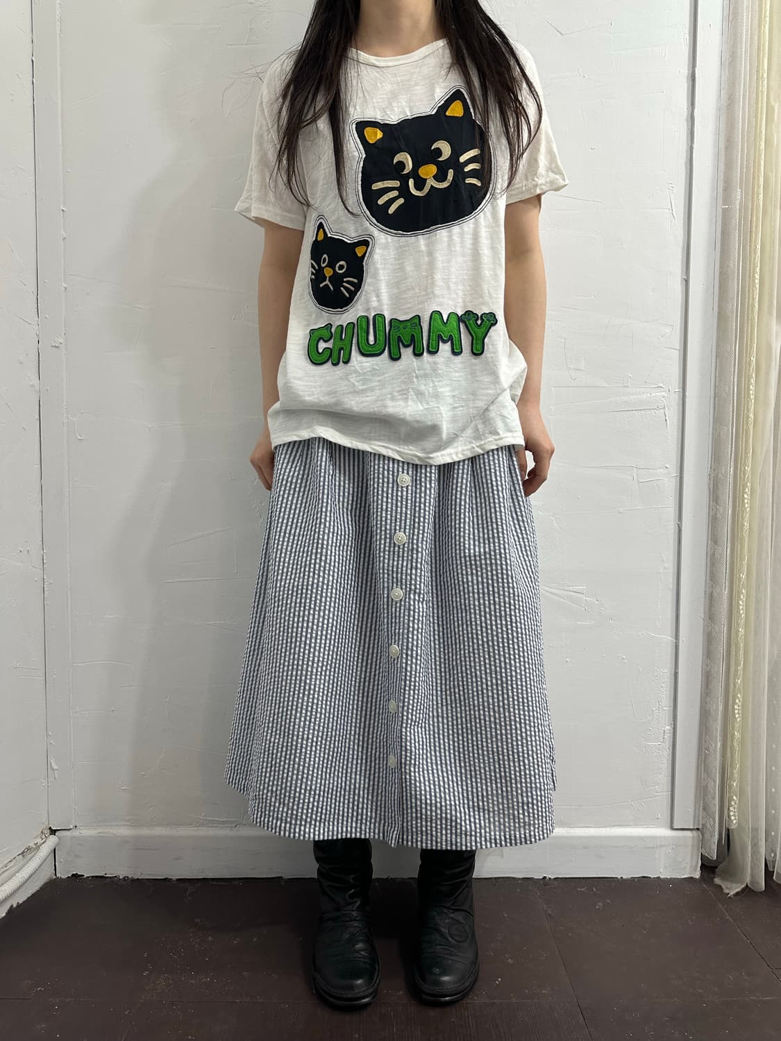 button stripe skirt 상품이미지2