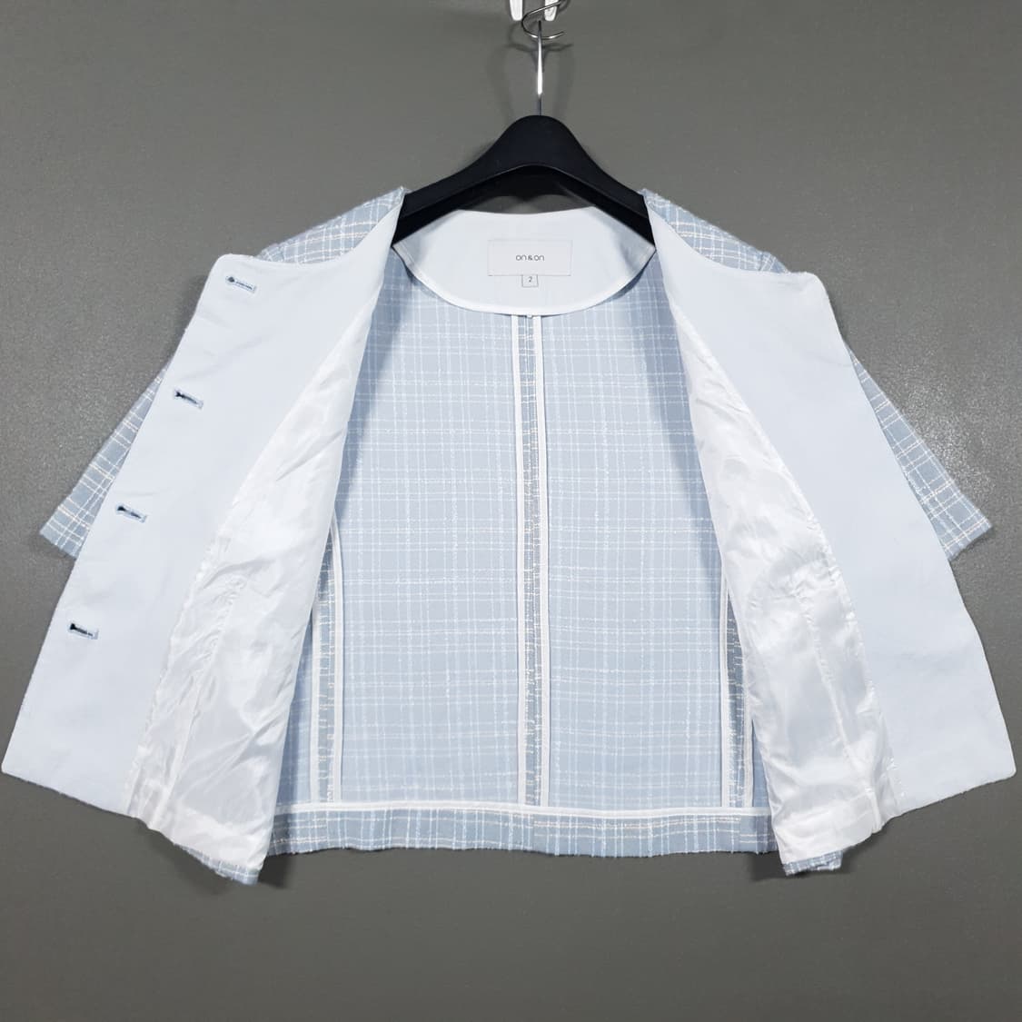 여성 S) 온앤온 신형 21ss 반팔 트위드 크롭 자켓 스카이블루 66 상품이미지8