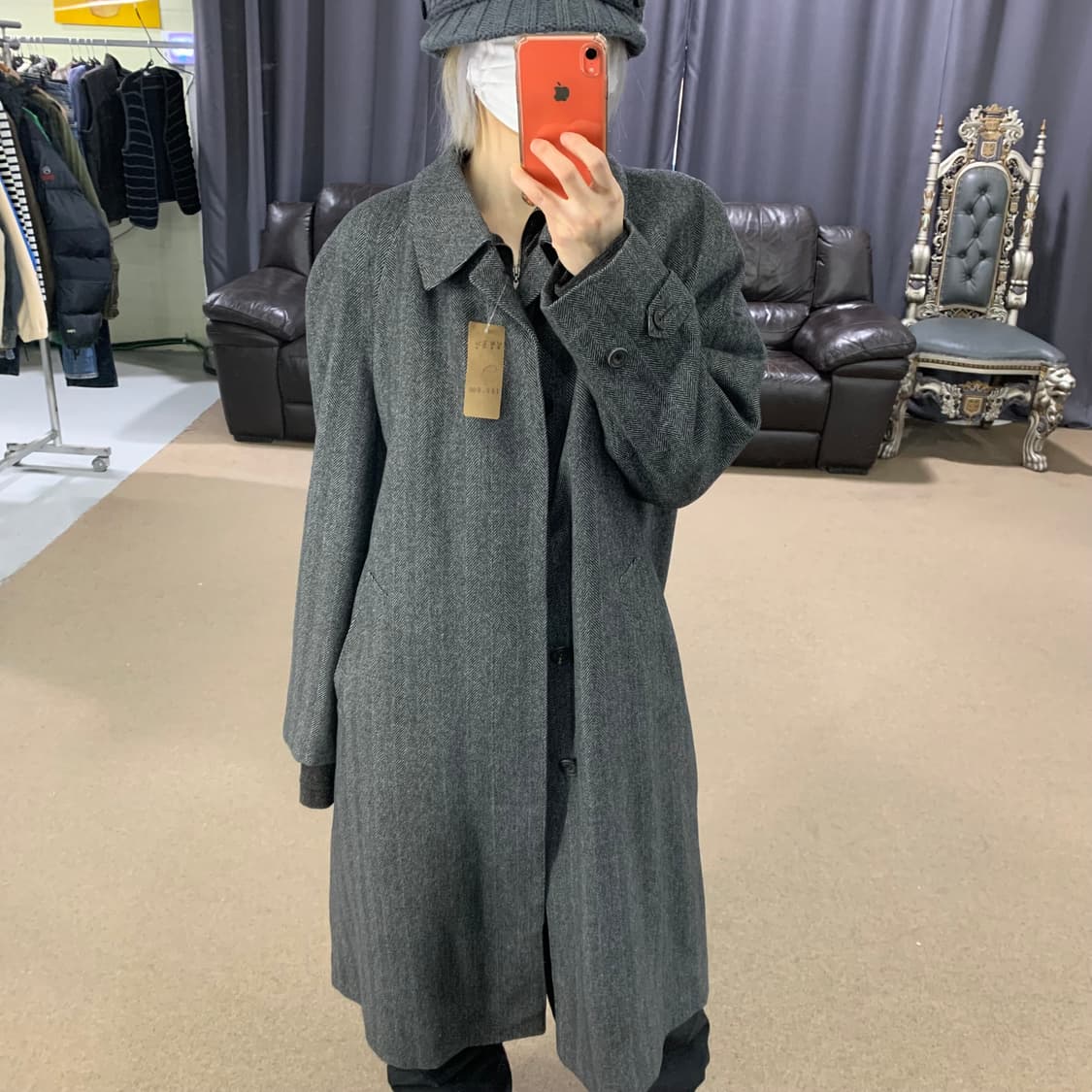 입생로랑 생로랑 뿌르 옴므 헤링본 차콜 싱글 롱코트 그레이 상품이미지2