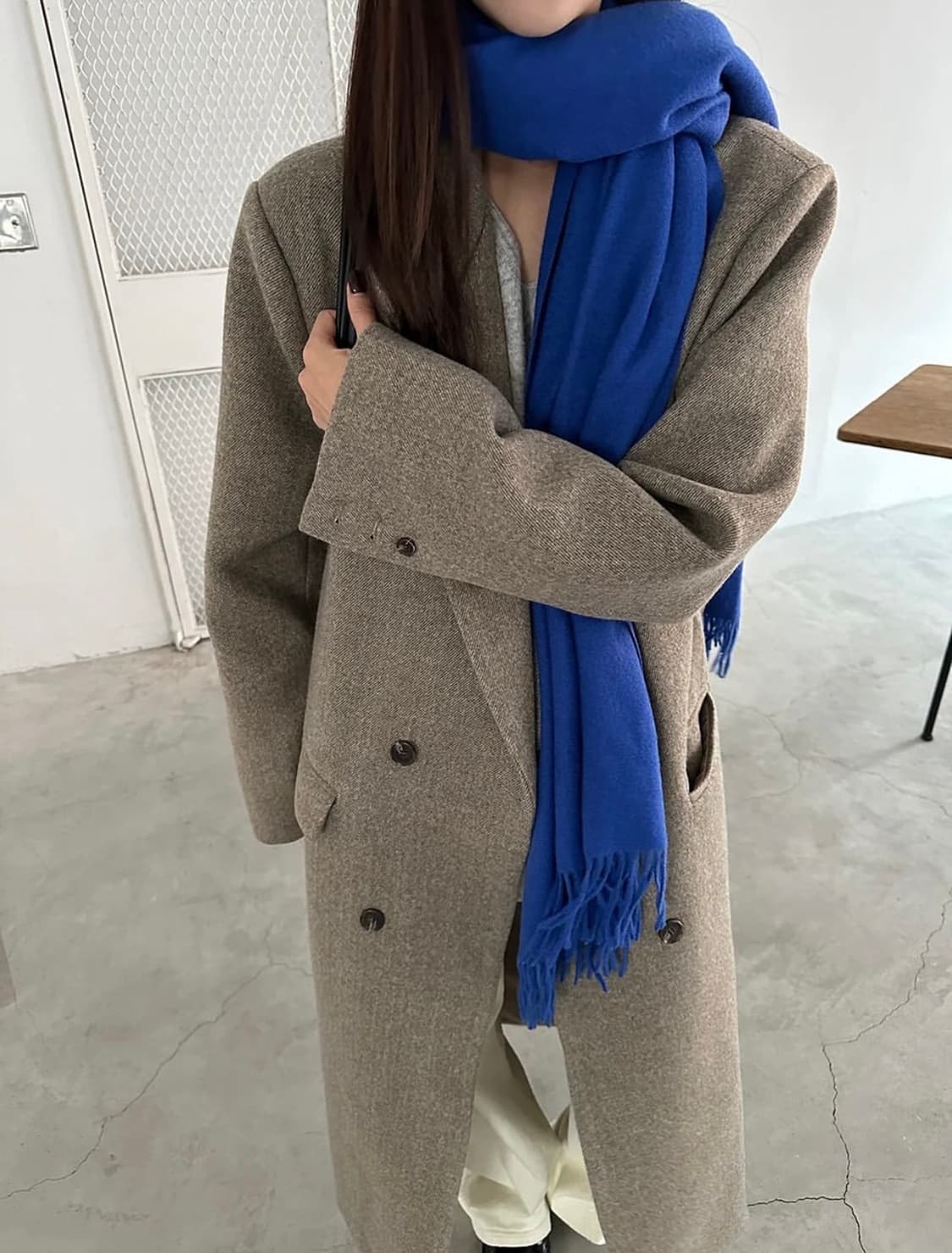 하운드체크 베이지 브라운 맥시 롱코트 상품이미지5