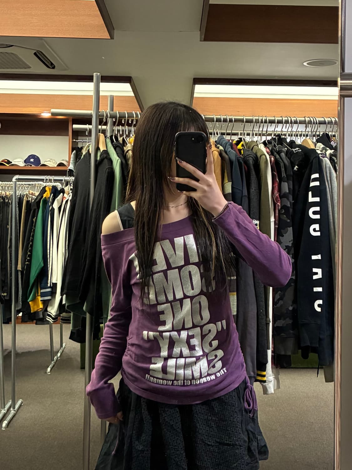 L)Japanese vintage 여성 셔링 디테일 레터링 롱 슬리브 상품이미지1