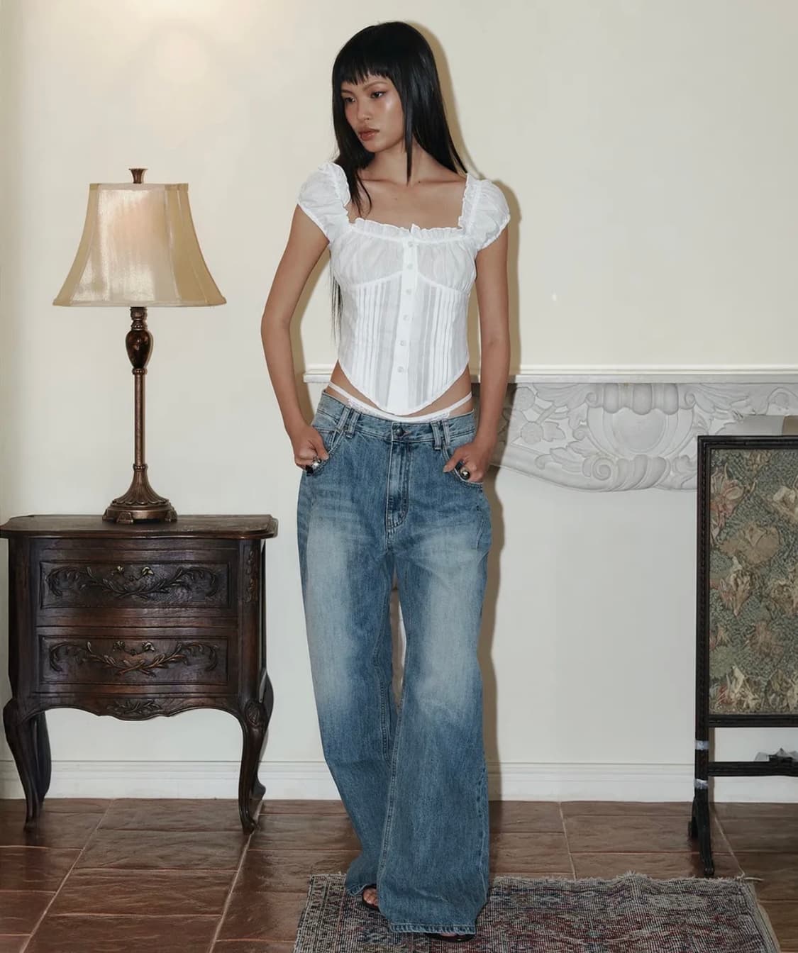 플리즈노팔로우 25Damaged Washing Wide Denim 상품이미지2