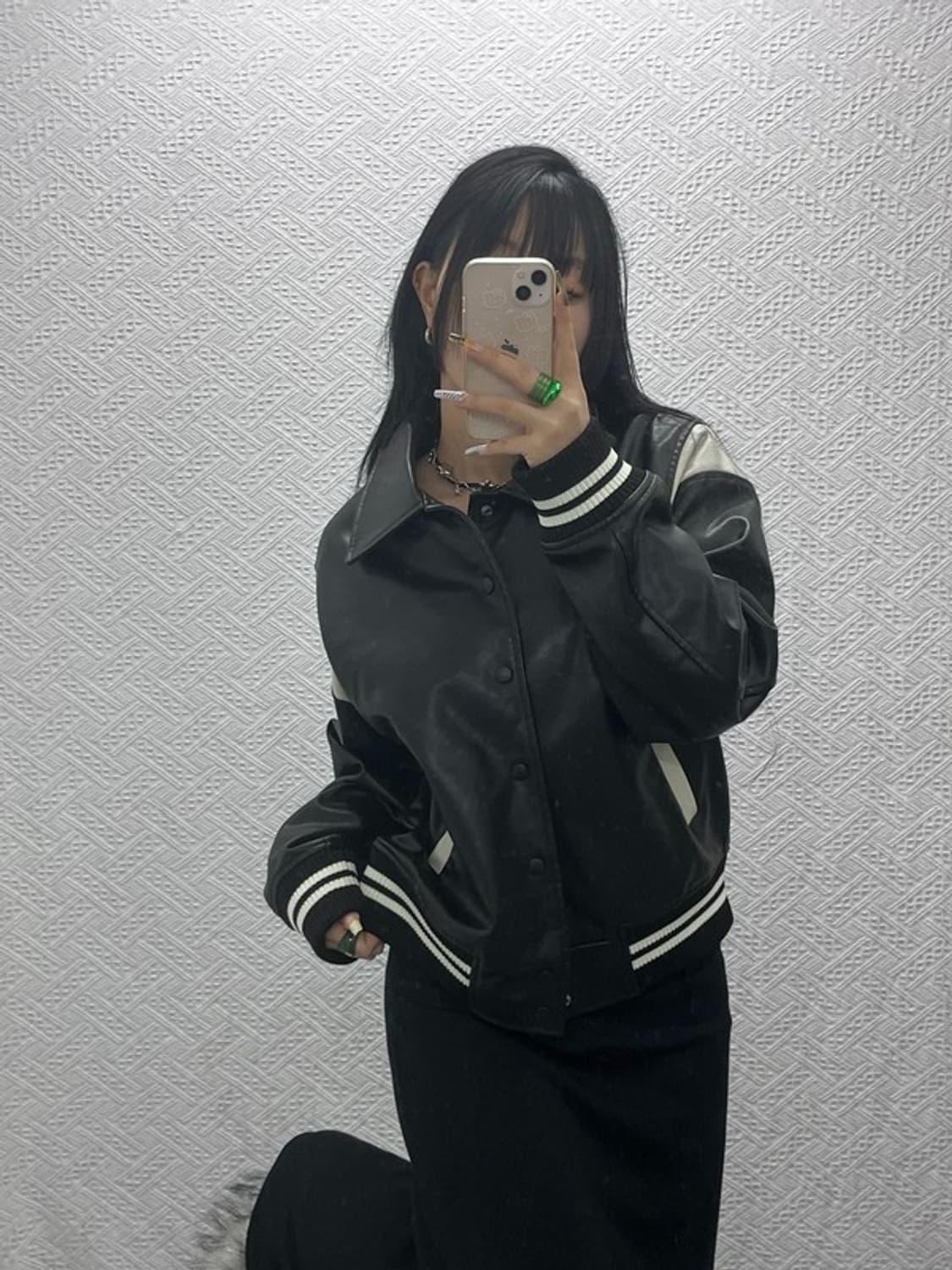 파르티멘토 레트로 캐주얼 바이커 레더 바시티자켓 S C08132 상품이미지1