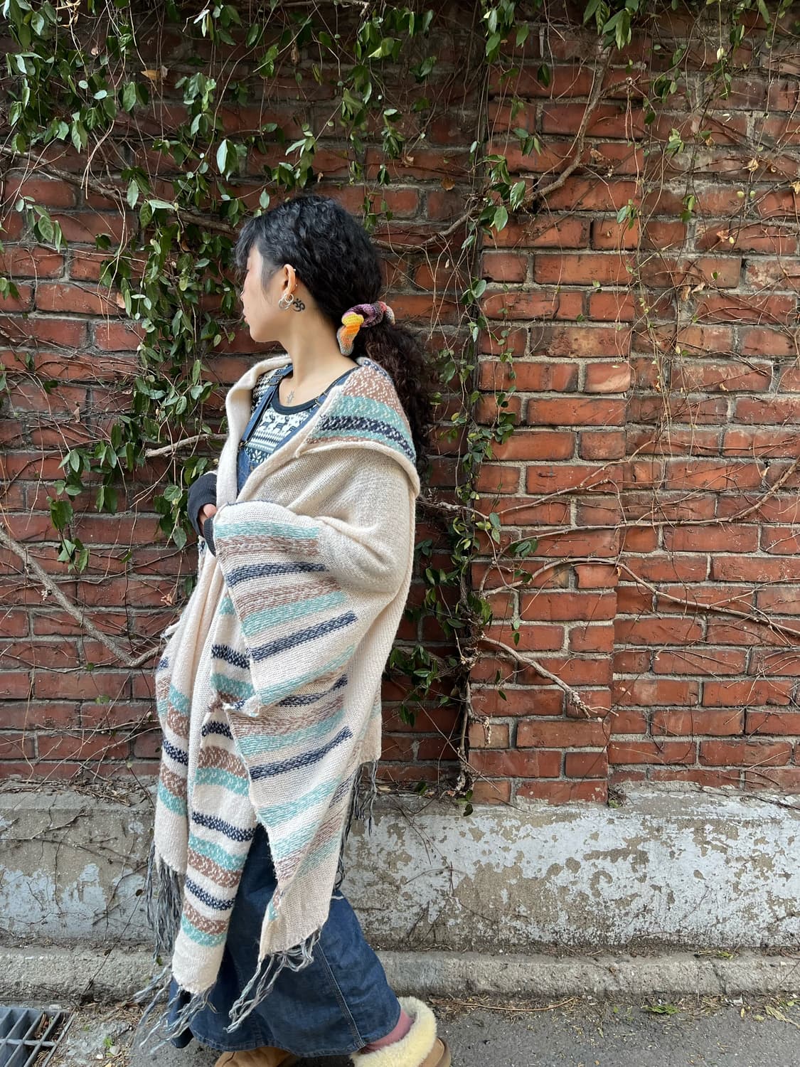 블루 히피패턴 케이프 후드 가디건 상품이미지4