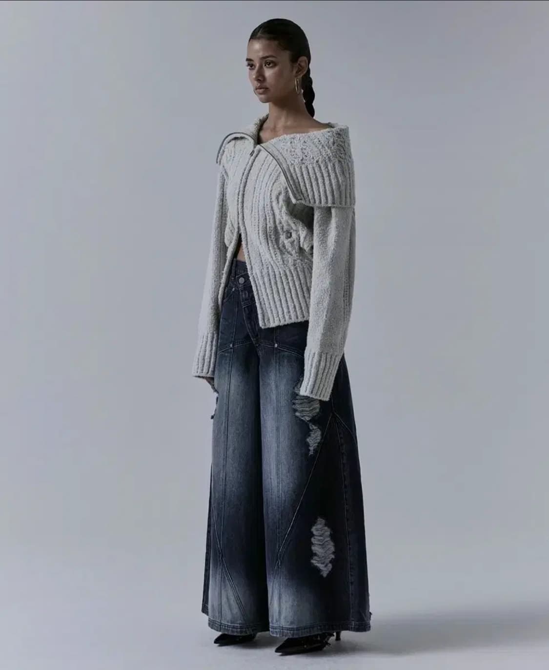 트리밍버드 투웨이 언발란스 니트 그레이  상품이미지3